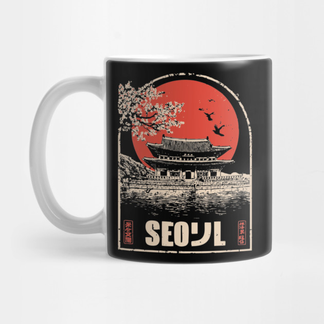 Seoul Cherry Blossoms - Vintage Japanese-Style Korean Travel Art by TuncGK