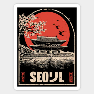 Seoul Cherry Blossoms - Vintage Japanese-Style Korean Travel Art Sticker