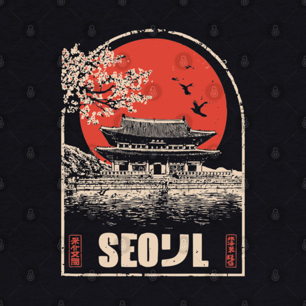 Seoul Cherry Blossoms - Vintage Japanese-Style Korean Travel Art by TuncGK
