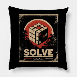 Solve Puzzle Cube - Vintage Japanese-Style Puzzle Art Pillow