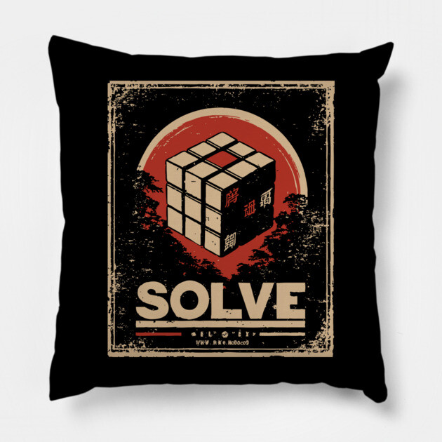 Solve Puzzle Cube - Vintage Japanese-Style Puzzle Art Pillow by TuncGK