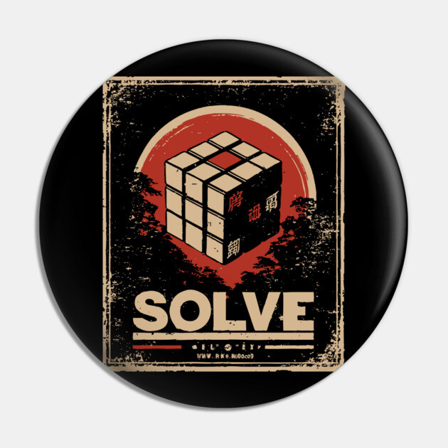 Solve Puzzle Cube - Vintage Japanese-Style Puzzle Art Pin by TuncGK