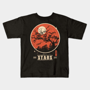 Cherry Blossom Stars - Vintage Japanese-Style Nature Art Kids T-Shirt