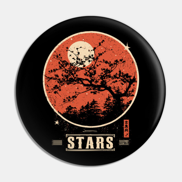 Cherry Blossom Stars - Vintage Japanese-Style Nature Art Pin by TuncGK