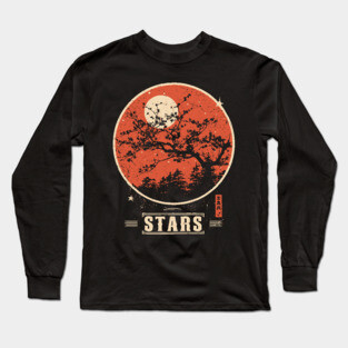 Cherry Blossom Stars - Vintage Japanese-Style Nature Art Long Sleeve T-Shirt