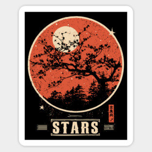 Cherry Blossom Stars - Vintage Japanese-Style Nature Art Sticker