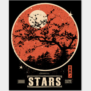 Cherry Blossom Stars - Vintage Japanese-Style Nature Art Posters and Art