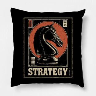 Chess Knight Strategy - Vintage Japanese-Style Game Art Pillow