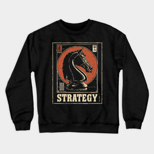 Chess Knight Strategy - Vintage Japanese-Style Game Art Crewneck Sweatshirt