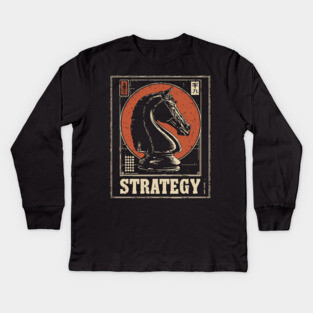 Chess Knight Strategy - Vintage Japanese-Style Game Art Kids Long Sleeve T-Shirt
