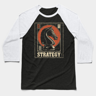 Chess Knight Strategy - Vintage Japanese-Style Game Art Baseball T-Shirt