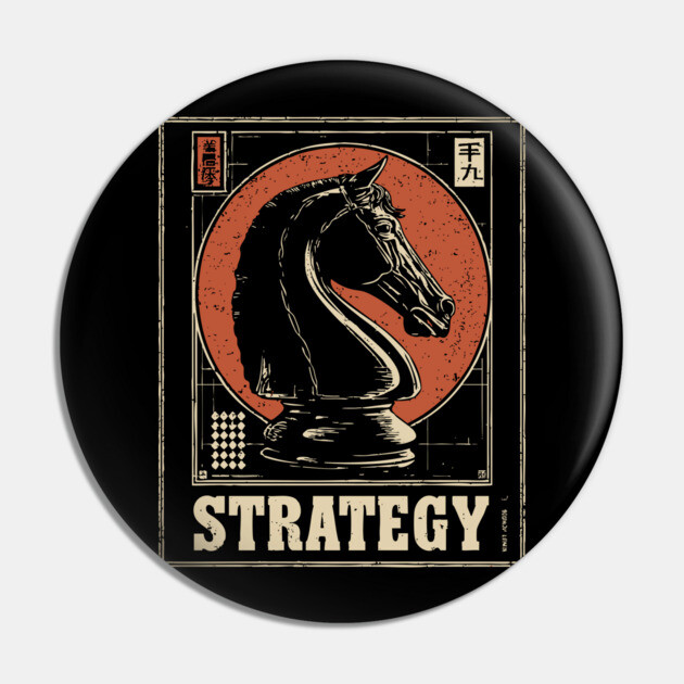 Chess Knight Strategy - Vintage Japanese-Style Game Art Pin by TuncGK