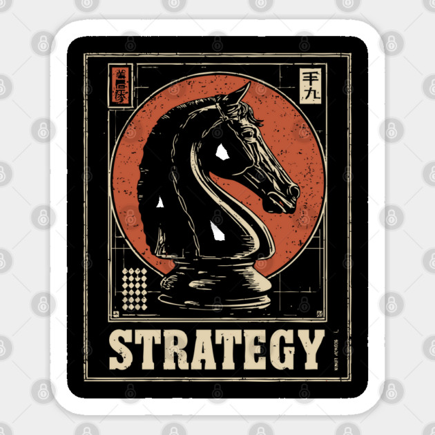 Chess Knight Strategy - Vintage Japanese-Style Game Art Sticker by TuncGK