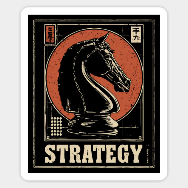 Chess Knight Strategy - Vintage Japanese-Style Game Art Magnet by TuncGK