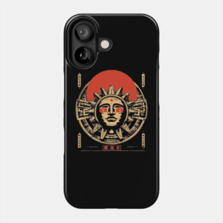 Aztec Sun God - Vintage Japanese-Style Ancient American Art Phone Case