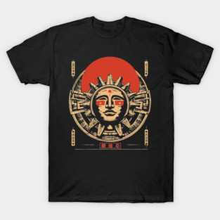 Aztec Sun God - Vintage Japanese-Style Ancient American Art T-Shirt
