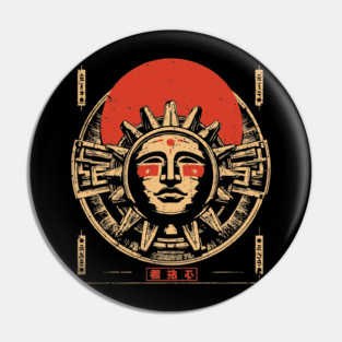 Aztec Sun God - Vintage Japanese-Style Ancient American Art Pin