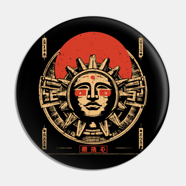 Aztec Sun God - Vintage Japanese-Style Ancient American Art Pin by TuncGK