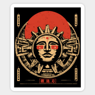 Aztec Sun God - Vintage Japanese-Style Ancient American Art Sticker