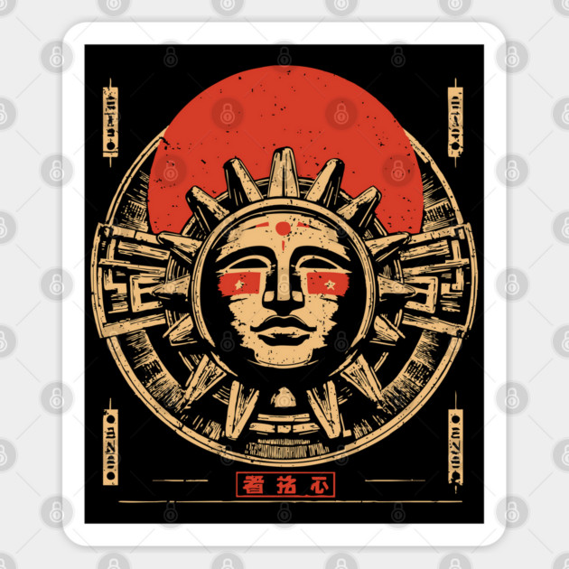 Aztec Sun God - Vintage Japanese-Style Ancient American Art Sticker by TuncGK
