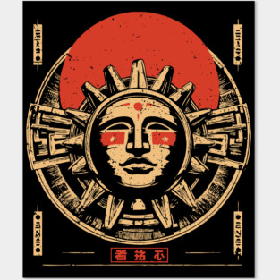 Aztec Sun God - Vintage Japanese-Style Ancient American Art Posters and Art