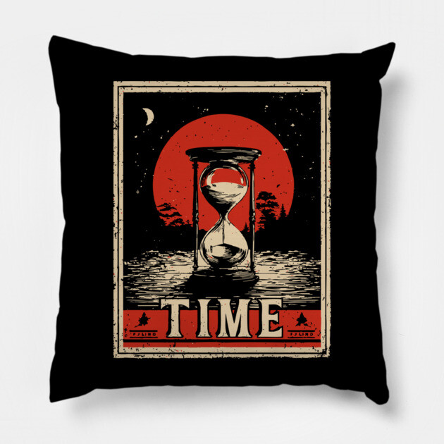 Sands of Time Hourglass - Vintage Japanese-Style Philosophical Art Pillow by TuncGK
