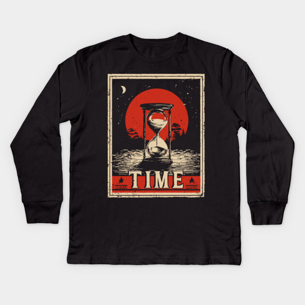Sands of Time Hourglass - Vintage Japanese-Style Philosophical Art Kids Long Sleeve T-Shirt by TuncGK