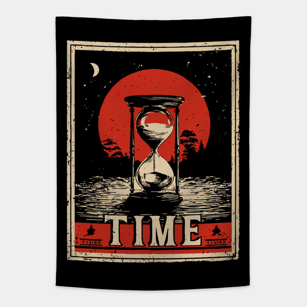 Sands of Time Hourglass - Vintage Japanese-Style Philosophical Art Tapestry by TuncGK