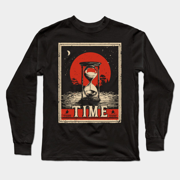 Sands of Time Hourglass - Vintage Japanese-Style Philosophical Art Long Sleeve T-Shirt by TuncGK