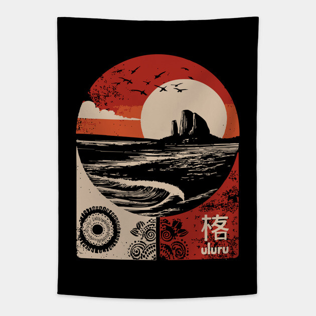 Uluru Sunset - Japanese-Style Australian Outback Art Tapestry by TuncGK