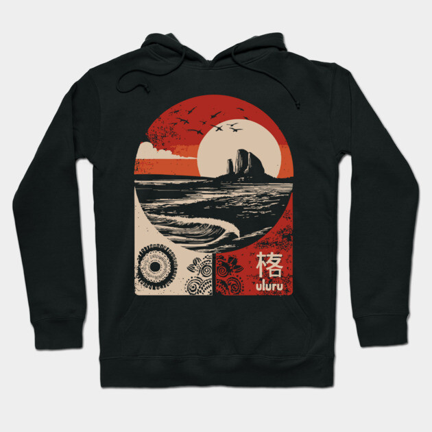 Uluru Sunset - Japanese-Style Australian Outback Art Hoodie by TuncGK