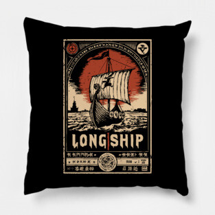 Viking Longship Voyage - Japanese-Style Norse Adventure Art Pillow