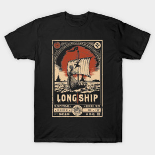 Viking Longship Voyage - Japanese-Style Norse Adventure Art T-Shirt