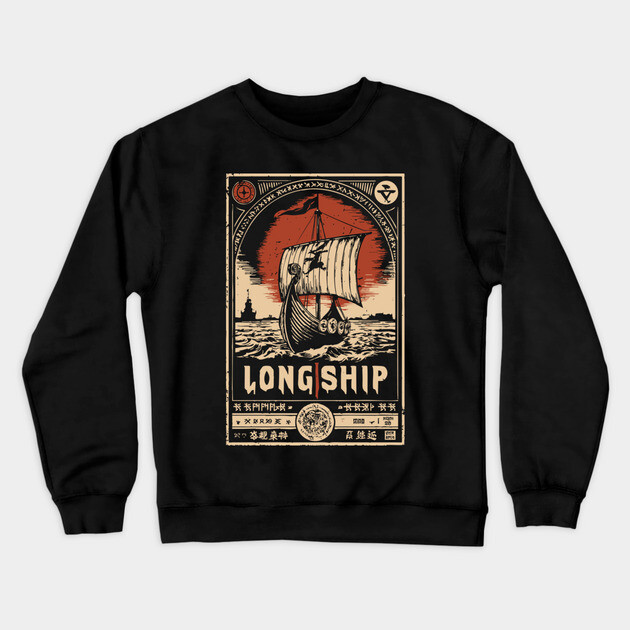 Viking Longship Voyage - Japanese-Style Norse Adventure Art Crewneck Sweatshirt by TuncGK
