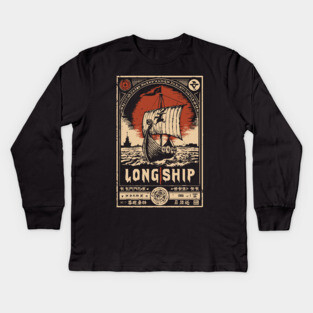 Viking Longship Voyage - Japanese-Style Norse Adventure Art Kids Long Sleeve T-Shirt