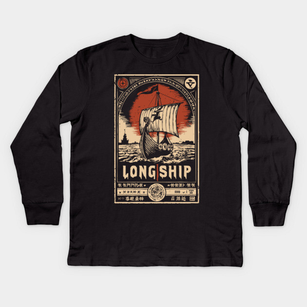 Viking Longship Voyage - Japanese-Style Norse Adventure Art Kids Long Sleeve T-Shirt by TuncGK