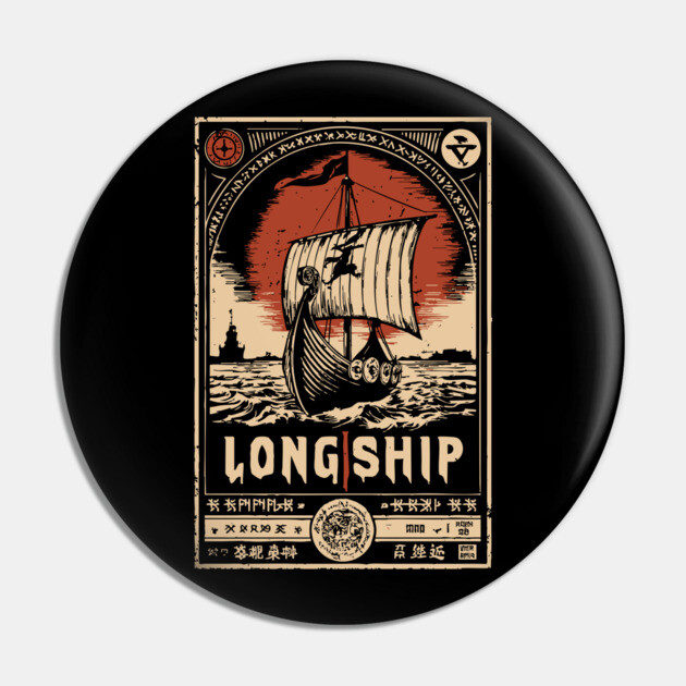 Viking Longship Voyage - Japanese-Style Norse Adventure Art Pin by TuncGK