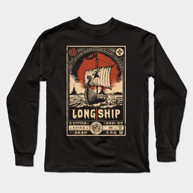 Viking Longship Voyage - Japanese-Style Norse Adventure Art Long Sleeve T-Shirt by TuncGK