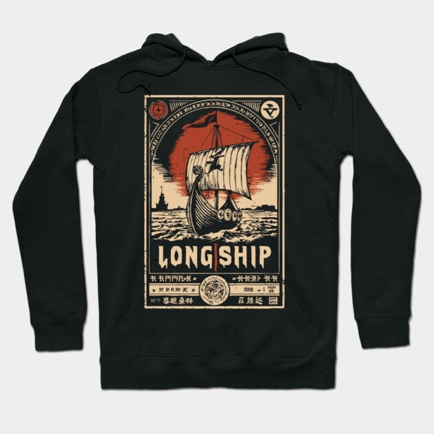 Viking Longship Voyage - Japanese-Style Norse Adventure Art Hoodie by TuncGK