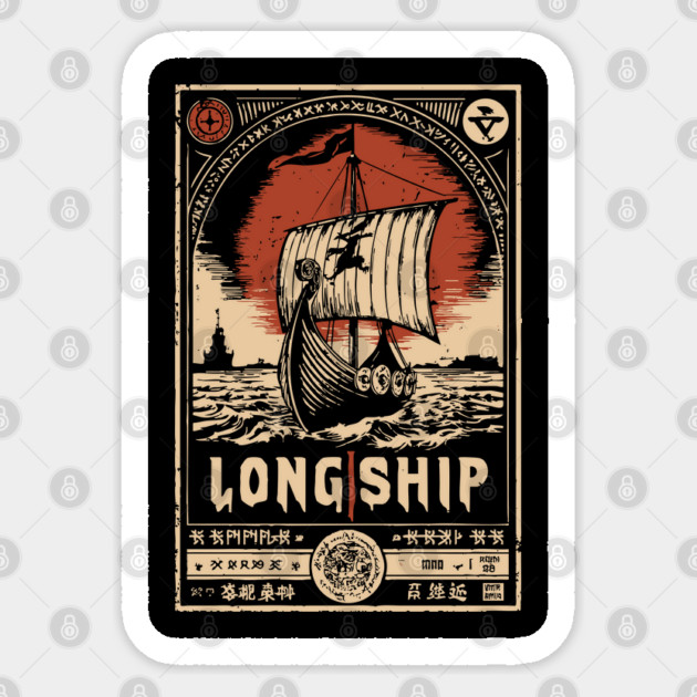 Viking Longship Voyage - Japanese-Style Norse Adventure Art Sticker by TuncGK