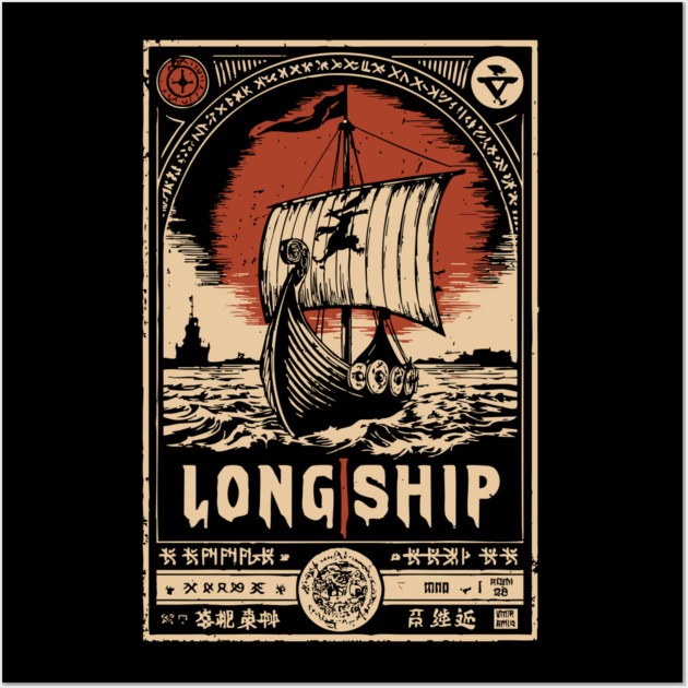 Viking Longship Voyage - Japanese-Style Norse Adventure Art Wall Art by TuncGK