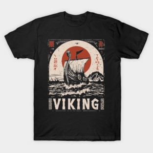 Nordic Viking Ship - Japanese-Style Scandinavian Adventure Art T-Shirt