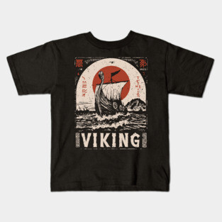 Nordic Viking Ship - Japanese-Style Scandinavian Adventure Art Kids T-Shirt