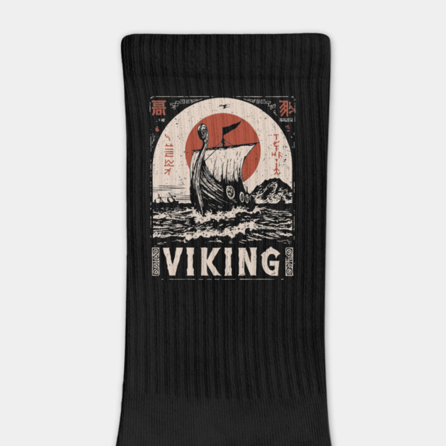 Nordic Viking Ship - Japanese-Style Scandinavian Adventure Art by TuncGK