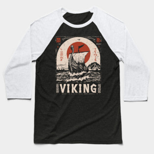 Nordic Viking Ship - Japanese-Style Scandinavian Adventure Art Baseball T-Shirt