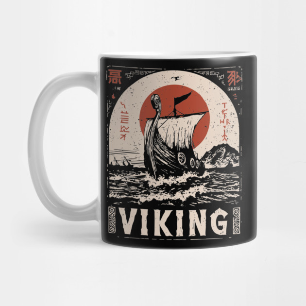 Nordic Viking Ship - Japanese-Style Scandinavian Adventure Art by TuncGK