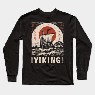 Nordic Viking Ship - Japanese-Style Scandinavian Adventure Art Long Sleeve T-Shirt