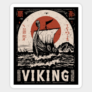 Nordic Viking Ship - Japanese-Style Scandinavian Adventure Art Sticker