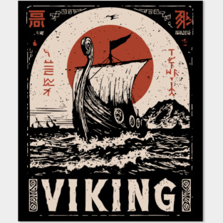 Nordic Viking Ship - Japanese-Style Scandinavian Adventure Art Posters and Art