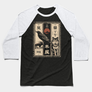 North American Wildlife Triptych - Japanese-Style Nature Art Baseball T-Shirt
